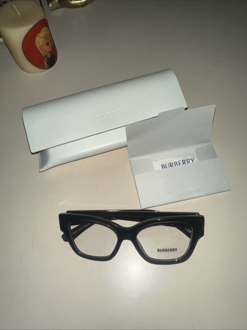 Burberry Black Cat-Eye Women's Optical Glasses with White Case